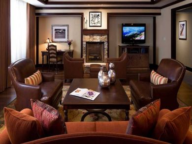 Living room with fireplace & flat screen TV